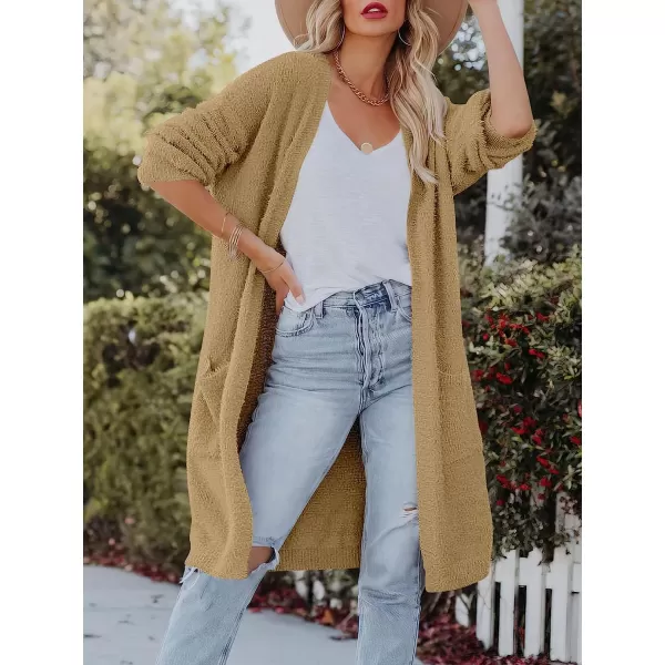 imageANRABESS Womens Casual Long Sleeve Open Front Fuzzy Knit Cardigans Plush Sweater Coat with PocketsKhaki