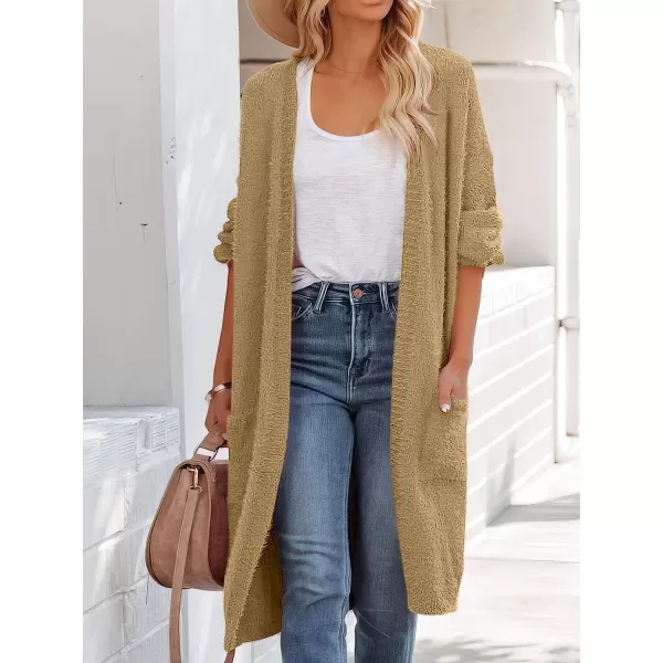 imageANRABESS Womens Casual Long Sleeve Open Front Fuzzy Knit Cardigans Plush Sweater Coat with PocketsKhaki