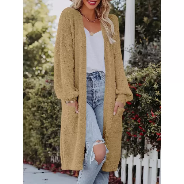 imageANRABESS Womens Casual Long Sleeve Open Front Fuzzy Knit Cardigans Plush Sweater Coat with PocketsKhaki