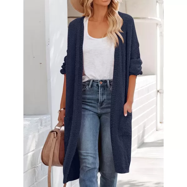 imageANRABESS Womens Casual Long Sleeve Open Front Fuzzy Knit Cardigans Plush Sweater Coat with PocketsNavy Blue