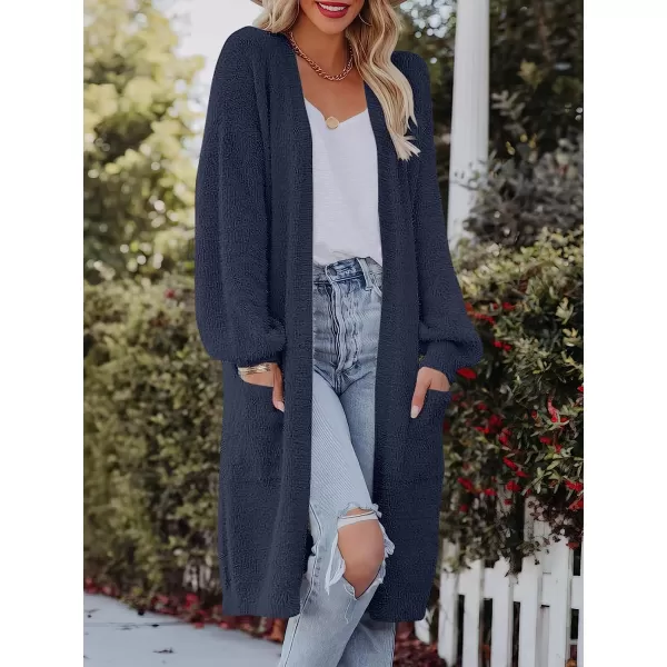 imageANRABESS Womens Casual Long Sleeve Open Front Fuzzy Knit Cardigans Plush Sweater Coat with PocketsNavy Blue