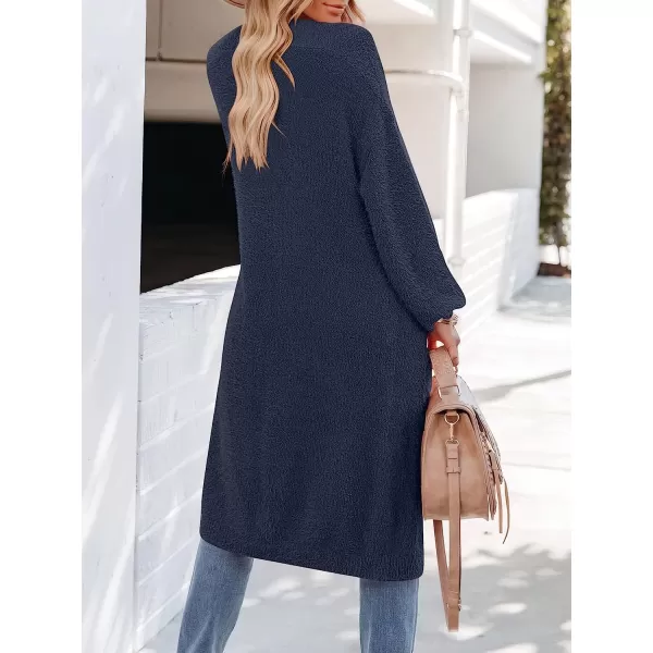 imageANRABESS Womens Casual Long Sleeve Open Front Fuzzy Knit Cardigans Plush Sweater Coat with PocketsNavy Blue