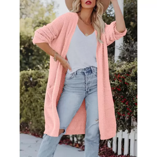 imageANRABESS Womens Casual Long Sleeve Open Front Fuzzy Knit Cardigans Plush Sweater Coat with PocketsPink