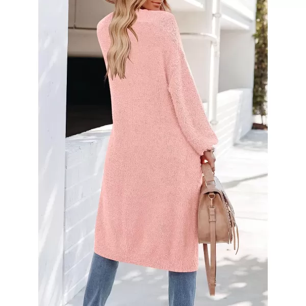 imageANRABESS Womens Casual Long Sleeve Open Front Fuzzy Knit Cardigans Plush Sweater Coat with PocketsPink