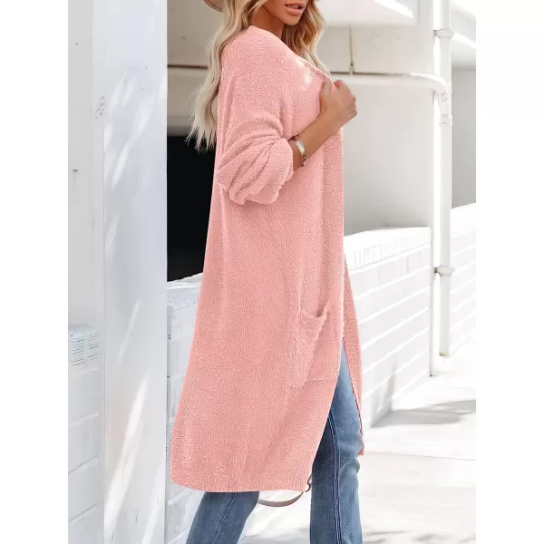 imageANRABESS Womens Casual Long Sleeve Open Front Fuzzy Knit Cardigans Plush Sweater Coat with PocketsPink