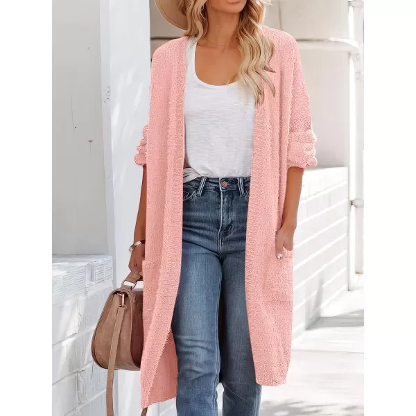 imageANRABESS Womens Casual Long Sleeve Open Front Fuzzy Knit Cardigans Plush Sweater Coat with PocketsPink