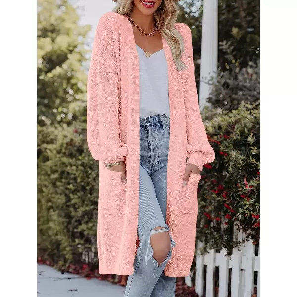 imageANRABESS Womens Casual Long Sleeve Open Front Fuzzy Knit Cardigans Plush Sweater Coat with PocketsPink