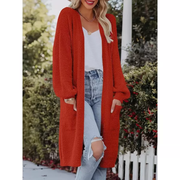 imageANRABESS Womens Casual Long Sleeve Open Front Fuzzy Knit Cardigans Plush Sweater Coat with PocketsRust