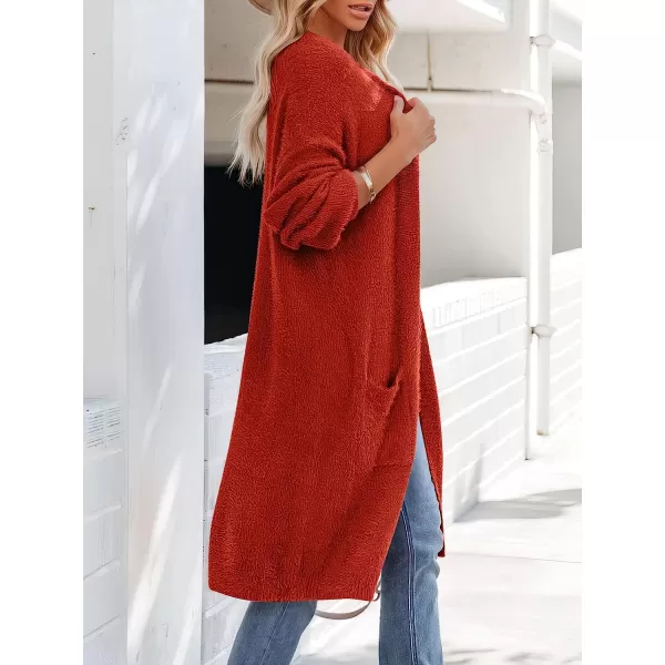 imageANRABESS Womens Casual Long Sleeve Open Front Fuzzy Knit Cardigans Plush Sweater Coat with PocketsRust