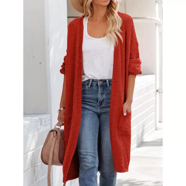 imageANRABESS Womens Casual Long Sleeve Open Front Fuzzy Knit Cardigans Plush Sweater Coat with PocketsRust