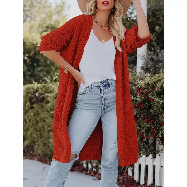imageANRABESS Womens Casual Long Sleeve Open Front Fuzzy Knit Cardigans Plush Sweater Coat with PocketsRust
