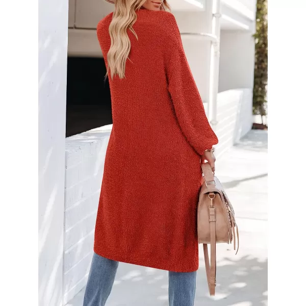 imageANRABESS Womens Casual Long Sleeve Open Front Fuzzy Knit Cardigans Plush Sweater Coat with PocketsRust