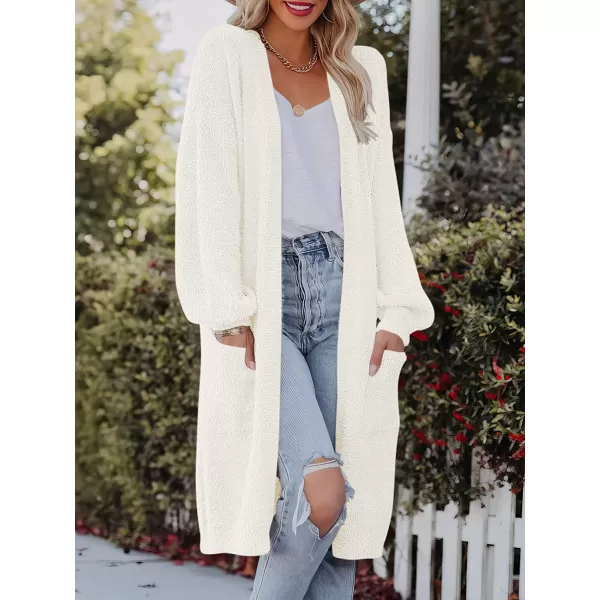 imageANRABESS Womens Casual Long Sleeve Open Front Fuzzy Knit Cardigans Plush Sweater Coat with PocketsWhite