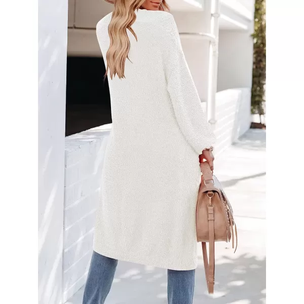 imageANRABESS Womens Casual Long Sleeve Open Front Fuzzy Knit Cardigans Plush Sweater Coat with PocketsWhite