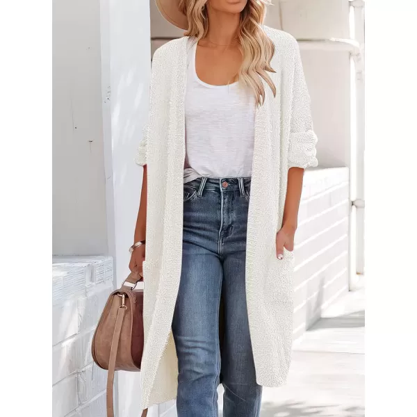imageANRABESS Womens Casual Long Sleeve Open Front Fuzzy Knit Cardigans Plush Sweater Coat with PocketsWhite