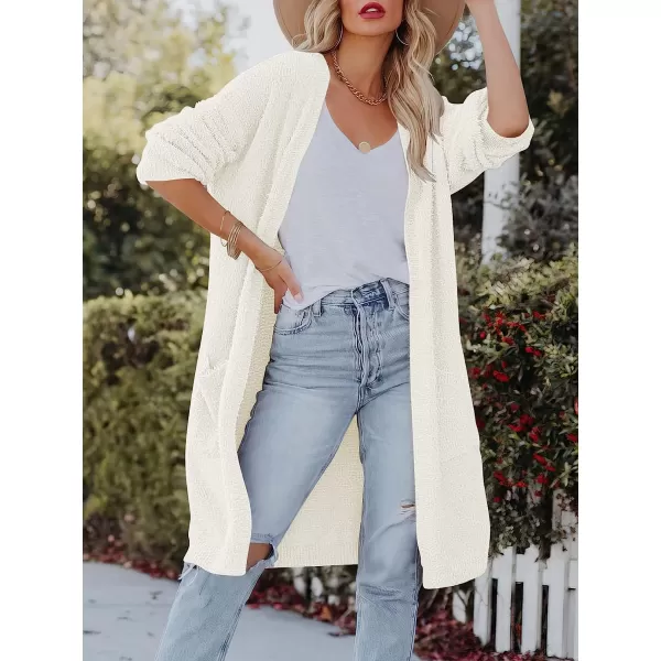 imageANRABESS Womens Casual Long Sleeve Open Front Fuzzy Knit Cardigans Plush Sweater Coat with PocketsWhite