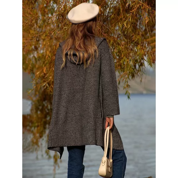 imageANRABESS Womens Casual Long Sleeve Open Front Hooded Cardigan Sweater Oversized Striped Knitted Pockets Jacket CoatsBlackgray