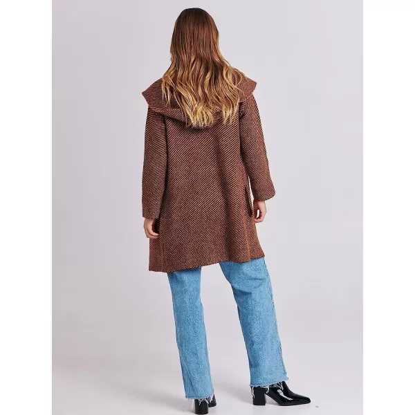 imageANRABESS Womens Casual Long Sleeve Open Front Hooded Cardigan Sweater Oversized Striped Knitted Pockets Jacket CoatsBrown