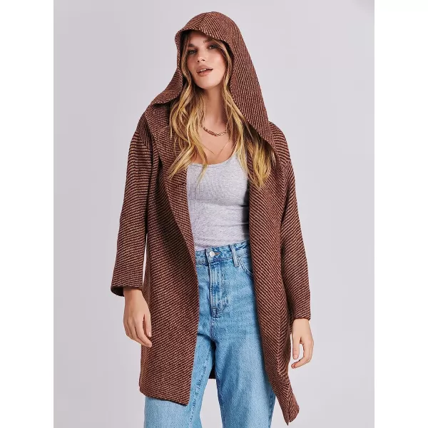 imageANRABESS Womens Casual Long Sleeve Open Front Hooded Cardigan Sweater Oversized Striped Knitted Pockets Jacket CoatsBrown