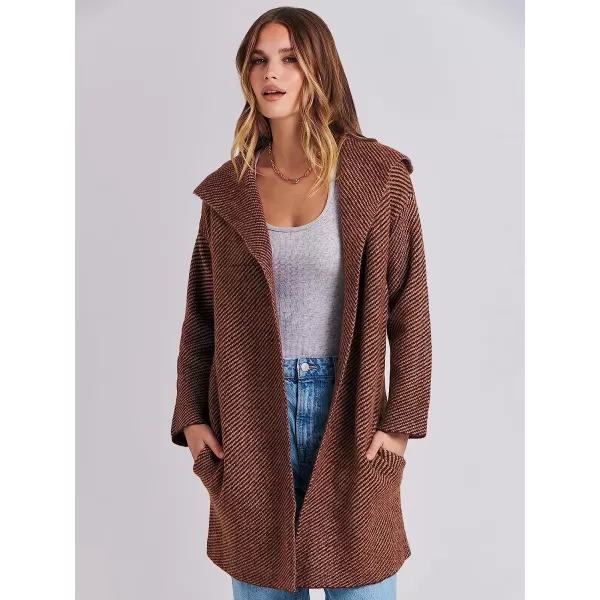 imageANRABESS Womens Casual Long Sleeve Open Front Hooded Cardigan Sweater Oversized Striped Knitted Pockets Jacket CoatsBrown