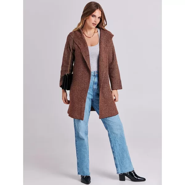 imageANRABESS Womens Casual Long Sleeve Open Front Hooded Cardigan Sweater Oversized Striped Knitted Pockets Jacket CoatsBrown