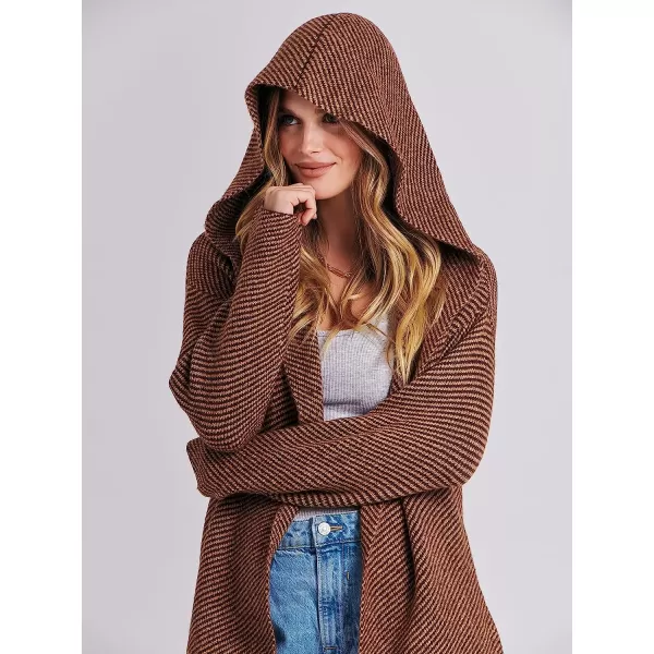 imageANRABESS Womens Casual Long Sleeve Open Front Hooded Cardigan Sweater Oversized Striped Knitted Pockets Jacket CoatsBrown