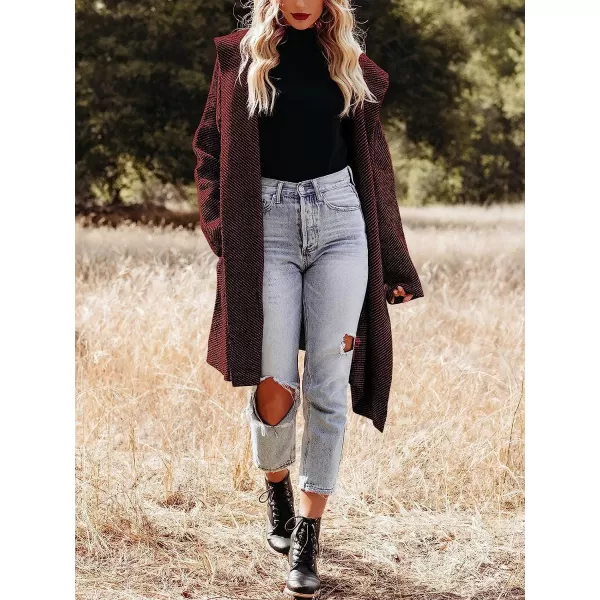 imageANRABESS Womens Casual Long Sleeve Open Front Hooded Cardigan Sweater Oversized Striped Knitted Pockets Jacket CoatsRedblack