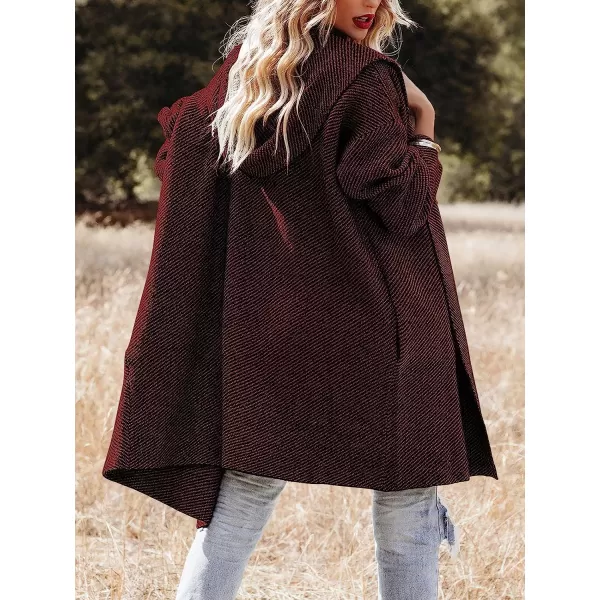 imageANRABESS Womens Casual Long Sleeve Open Front Hooded Cardigan Sweater Oversized Striped Knitted Pockets Jacket CoatsRedblack