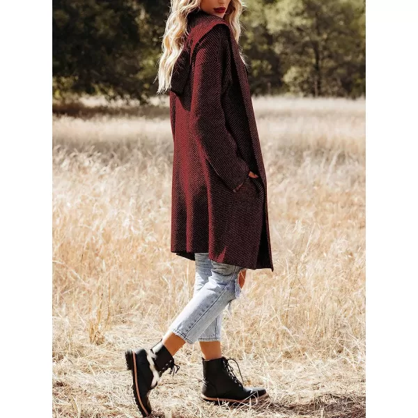 imageANRABESS Womens Casual Long Sleeve Open Front Hooded Cardigan Sweater Oversized Striped Knitted Pockets Jacket CoatsRedblack
