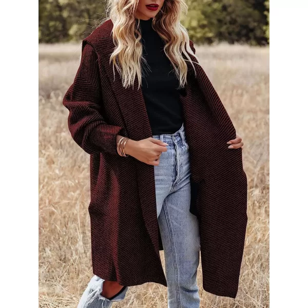 imageANRABESS Womens Casual Long Sleeve Open Front Hooded Cardigan Sweater Oversized Striped Knitted Pockets Jacket CoatsRedblack