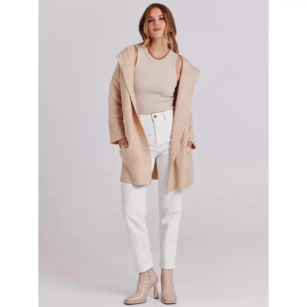 imageANRABESS Womens Casual Long Sleeve Open Front Hooded Cardigan Sweater Oversized Striped Knitted Pockets Jacket CoatsTaupe