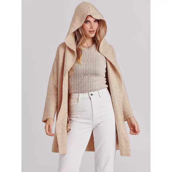 imageANRABESS Womens Casual Long Sleeve Open Front Hooded Cardigan Sweater Oversized Striped Knitted Pockets Jacket CoatsTaupe