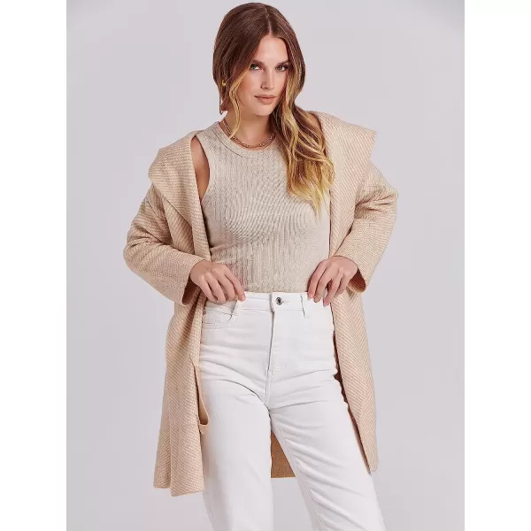 imageANRABESS Womens Casual Long Sleeve Open Front Hooded Cardigan Sweater Oversized Striped Knitted Pockets Jacket CoatsTaupe