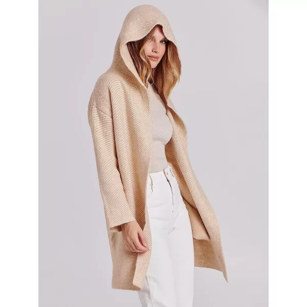 imageANRABESS Womens Casual Long Sleeve Open Front Hooded Cardigan Sweater Oversized Striped Knitted Pockets Jacket CoatsTaupe