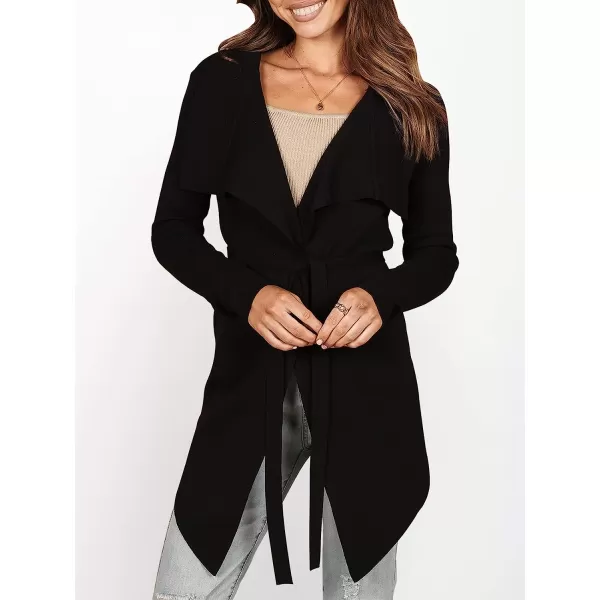 imageANRABESS Womens Casual Long Sleeve Open Front Jackets Knitted Cardigan Sweater with BeltBlack