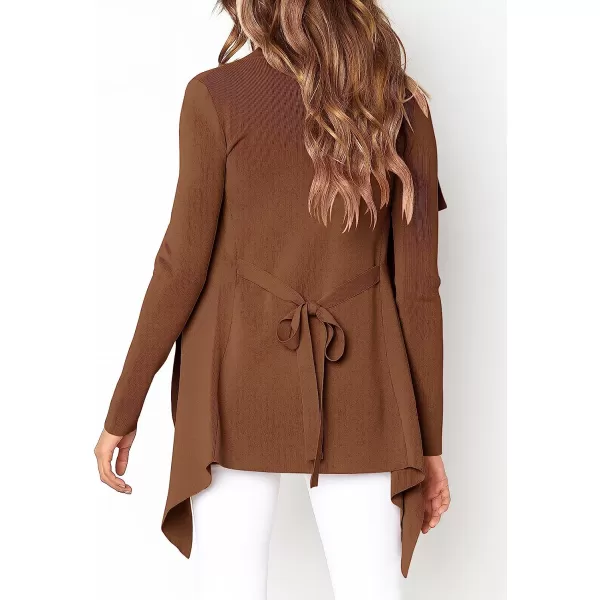 imageANRABESS Womens Casual Long Sleeve Open Front Jackets Knitted Cardigan Sweater with BeltCoffee