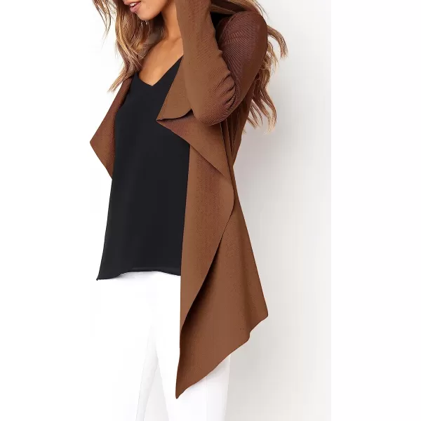 imageANRABESS Womens Casual Long Sleeve Open Front Jackets Knitted Cardigan Sweater with BeltCoffee