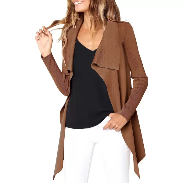 imageANRABESS Womens Casual Long Sleeve Open Front Jackets Knitted Cardigan Sweater with BeltCoffee