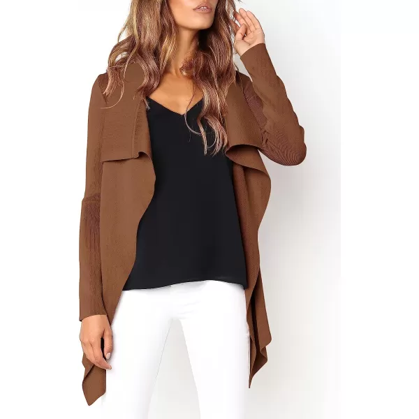 imageANRABESS Womens Casual Long Sleeve Open Front Jackets Knitted Cardigan Sweater with BeltCoffee