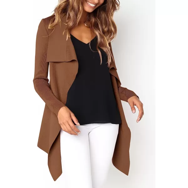 imageANRABESS Womens Casual Long Sleeve Open Front Jackets Knitted Cardigan Sweater with BeltCoffee