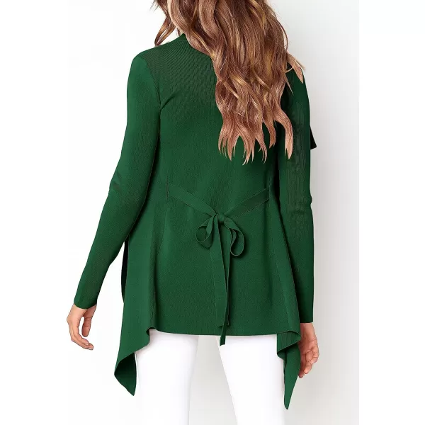 imageANRABESS Womens Casual Long Sleeve Open Front Jackets Knitted Cardigan Sweater with BeltDark Green