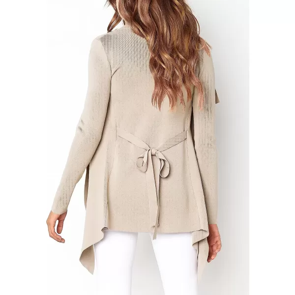 imageANRABESS Womens Casual Long Sleeve Open Front Jackets Knitted Cardigan Sweater with BeltGrey Apricot