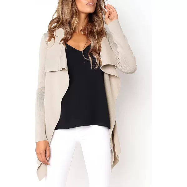 imageANRABESS Womens Casual Long Sleeve Open Front Jackets Knitted Cardigan Sweater with BeltGrey Apricot
