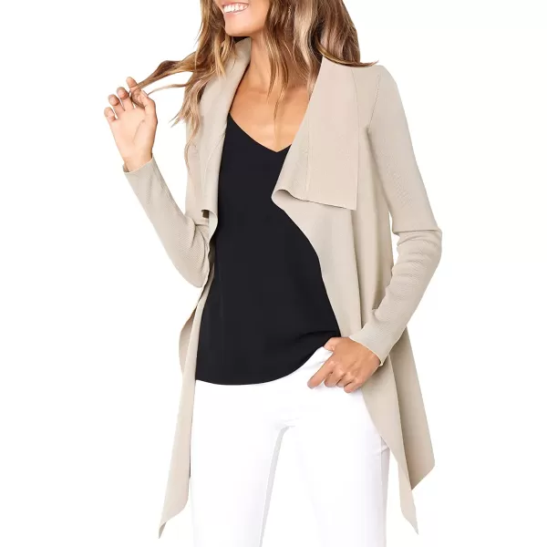 imageANRABESS Womens Casual Long Sleeve Open Front Jackets Knitted Cardigan Sweater with BeltGrey Apricot