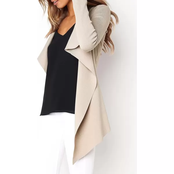 imageANRABESS Womens Casual Long Sleeve Open Front Jackets Knitted Cardigan Sweater with BeltGrey Apricot