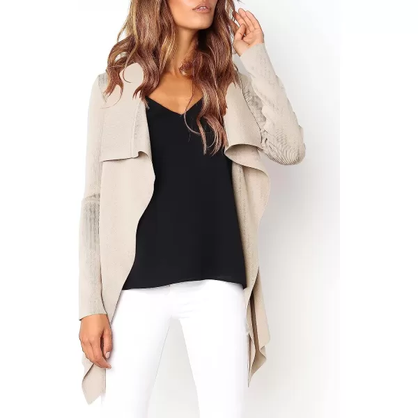 imageANRABESS Womens Casual Long Sleeve Open Front Jackets Knitted Cardigan Sweater with BeltGrey Apricot