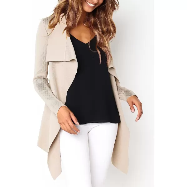 imageANRABESS Womens Casual Long Sleeve Open Front Jackets Knitted Cardigan Sweater with BeltGrey Apricot