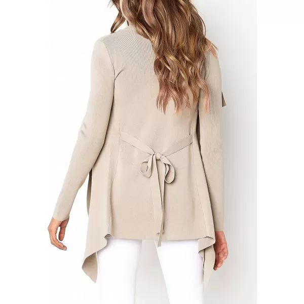 imageANRABESS Womens Casual Long Sleeve Open Front Jackets Knitted Cardigan Sweater with BeltGrey Apricot