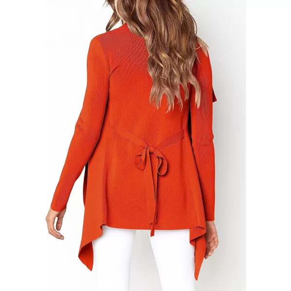 imageANRABESS Womens Casual Long Sleeve Open Front Jackets Knitted Cardigan Sweater with BeltOrange Red
