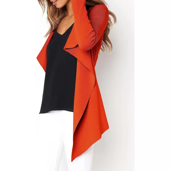 imageANRABESS Womens Casual Long Sleeve Open Front Jackets Knitted Cardigan Sweater with BeltOrange Red